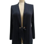 Solid Black Blouse, V-Neck, Long Sleeve, Two Front Buttons